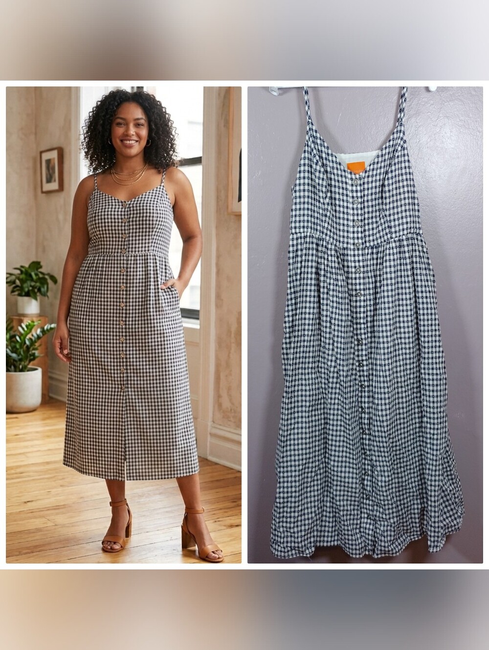 Anthropologie Modcloth Cotton Gingham Checkered Sleeveless Midi sun dress 1X